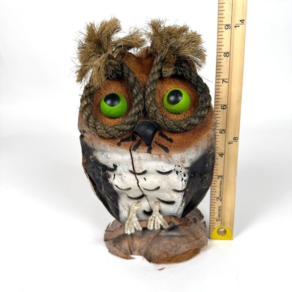 Coconut Owl 9in Figurine Rustic Handcrafted Decor Eco-Friendly Artistic Owl - Picture 7 of 8